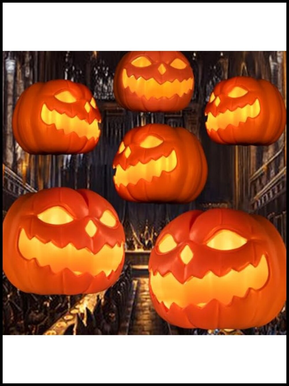 Set of 6 Floating LED Pumpkins Remote Control Halloween Hanging Decor